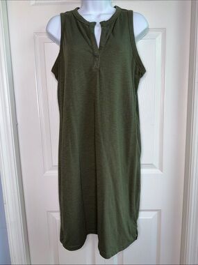 3 for $20 GAP Sleeveless Olive Green Knit Shift Dress Split Neck Side Slits Midi